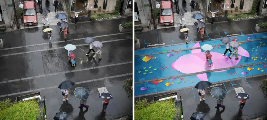 Вуличні художники розмалювали місто картинами, які проявляються лише в сезон дощів