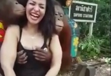 Орангутанг із зоопарку мацає за груди туристок
