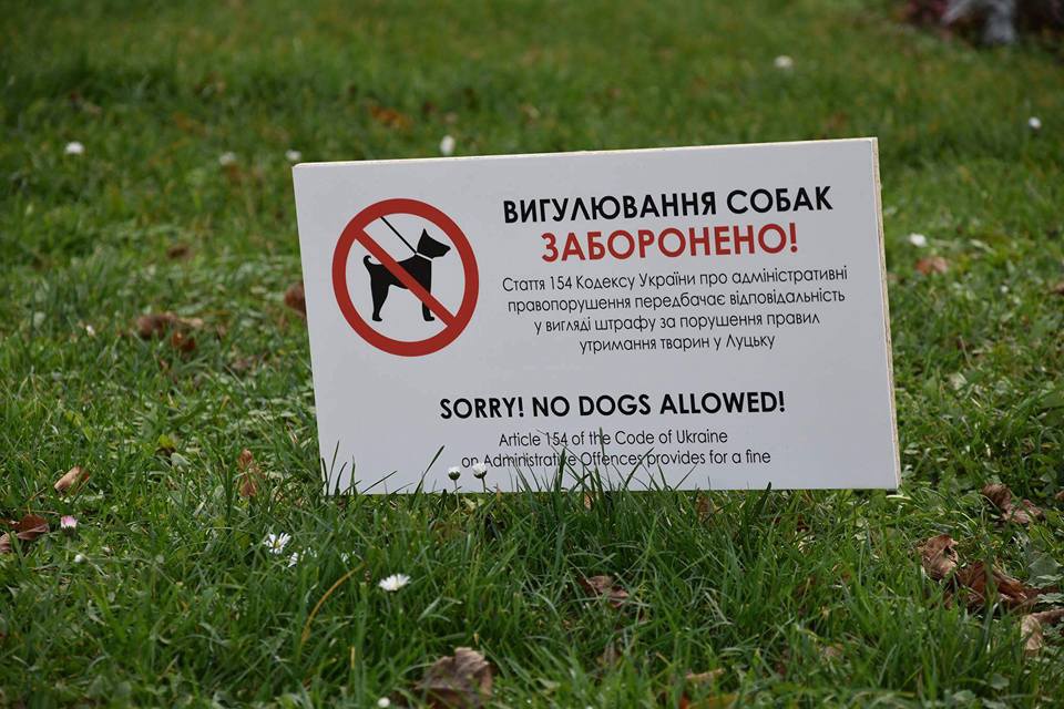 У Луцьку почали ламати щойно встановлені таблички про заборону вигулу собак