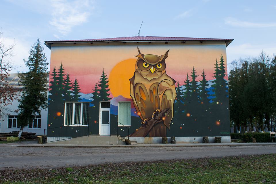 Лучанин прикрасив стіну сільської школи величезним малюнком
