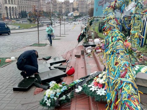 У Києві на Інститутській сплюндрували алею Героїв Небесної Сотні