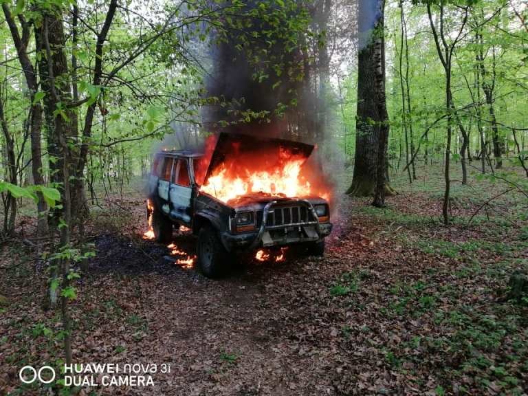 На Волині крадії лісу спалили свій джип