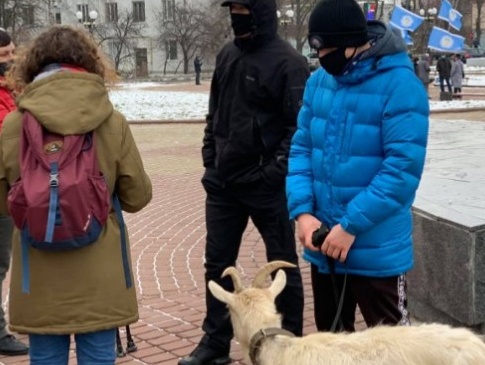 «Досить доїти Волинь»: на мітинг біля ОДА привели козу