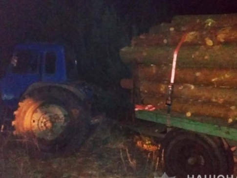 На Волині затримали вантажівку і трактор з незаконною деревиною