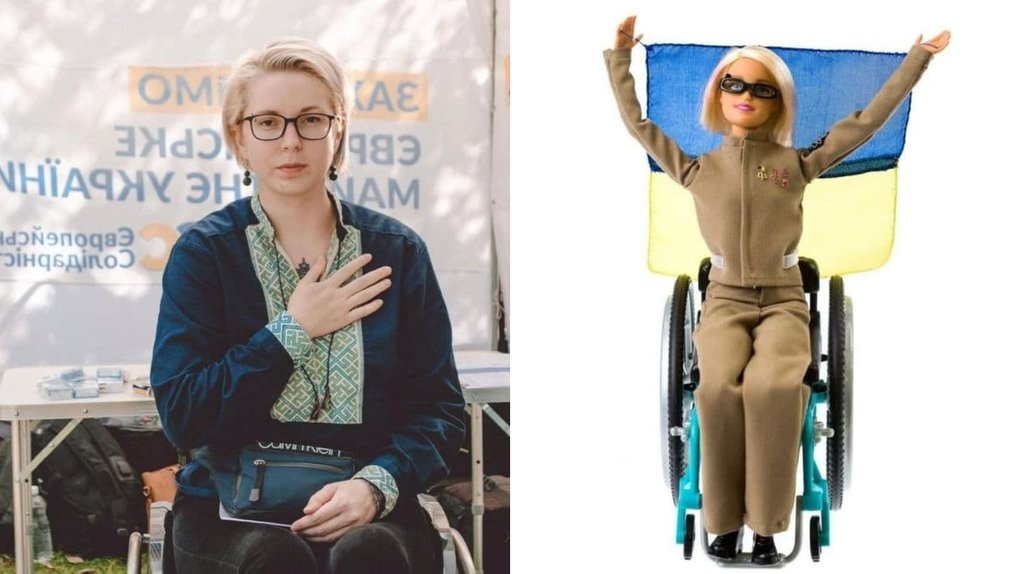 Волонтерка на інвалідному візку стала лялькою Барбі з синьо-жовтим прапором