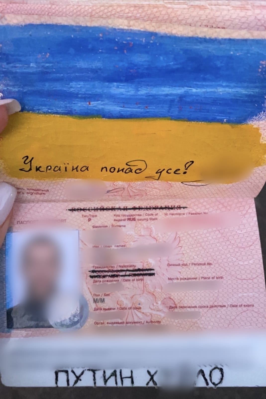 Росіянин-нелегал у своєму паспорті намалював прапор України та написав «Путін – х… ло»